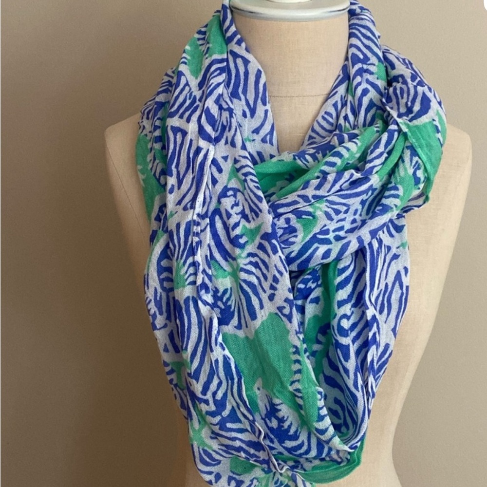 Lilly Pulitzer Blue Green White Zebra-Print Infinity Scarf